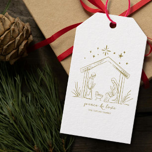 Modern Christmas Nativity peace love religious Gift Tags