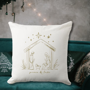 Modern Christmas Nativity peace love religious Throw Pillow