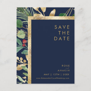 Modern Christmas   Navy Save The Date Postcard