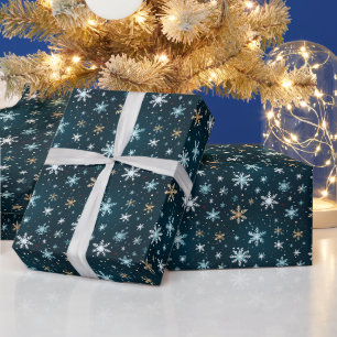 Modern Christmas Navy Snowflakes Wrapping Paper