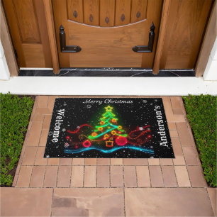 Modern Christmas Neon Holiday Collection Doormat