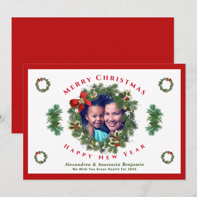 Modern Christmas New Year Family Photo Elegant  Holiday Card (Front/Back)