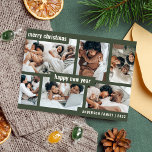 Modern Christmas New Year Six Photo Collage Green Holiday Card<br><div class="desc">Modern Christmas New Year Six Photo Collage Green Holiday Card. (Photo by Ketut Subiyanto on Pexels. Kindly replace it with your own.)</div>