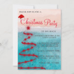 Modern Christmas on the Beach Invitation<br><div class="desc">Sweet,  beautiful red  christmas on the beach  with santa hat invitation</div>