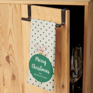 Modern Christmas ornament family name Kitchen Towel