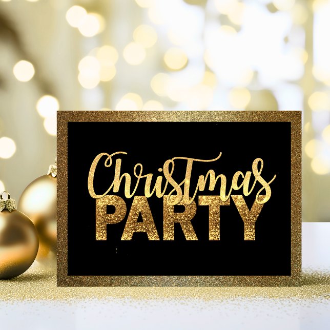 Modern CHRISTMAS PARTY Black Gold Glitter Invitation (Modern CHRISTMAS PARTY Black Gold Glitter Invitation)