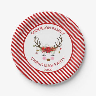 Modern Christmas Party Personalized Reindeer Paper Plate