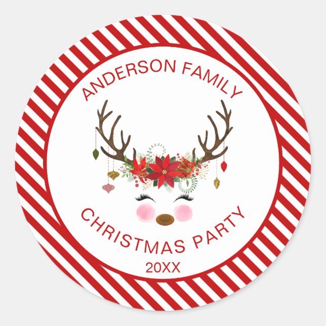 Modern Christmas Party Personalized Reindeer Seal (Front)