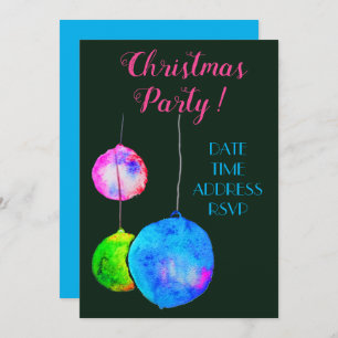Modern Christmas party pink and blue baubles Invitation