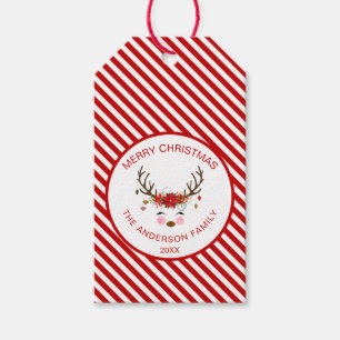 Modern Christmas Party Reindeer with Ornaments Gift Tags