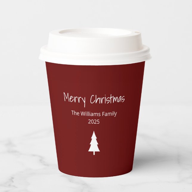 Modern Christmas Party Simple Evergreen Red Paper Cups (Front)