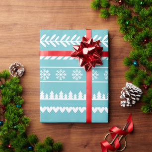 Modern Christmas Pattern Cyan Wrapping Paper