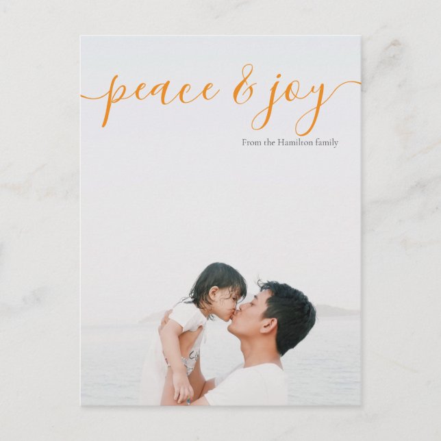 Modern Christmas Peace Photo (orange back) Postcard (Front)
