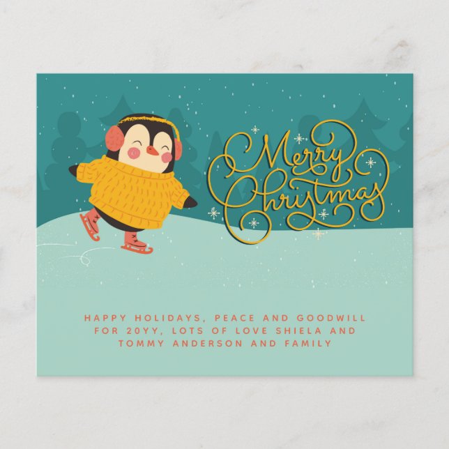 Modern Christmas PENGUIN Personal Annual Letter (Front)