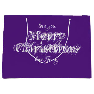 Modern Christmas Personalized Name Cool Purple Large Gift Bag