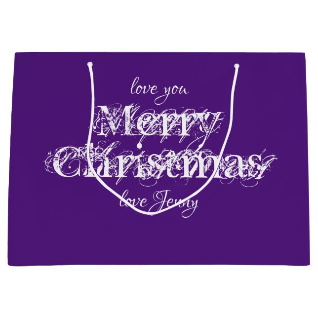 Modern Christmas Personalized Name Cool Purple Large Gift Bag (Front)