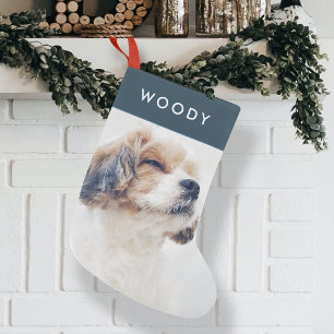 Modern Christmas Pet Minimal Dog Photo Navy Blue Small Christmas Stocking