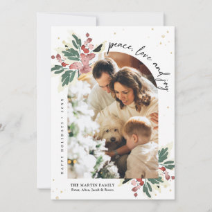 Modern Christmas Photo Arch Watercolor Holly Holiday Card