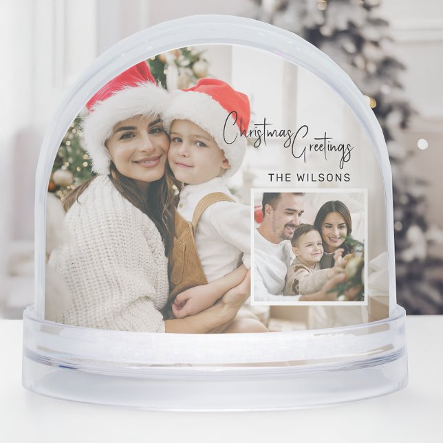 Modern Christmas Photo Card with Inset Snow Globe (Creator Uploaded)