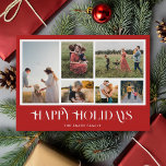 Modern Christmas Photo Collage Holiday Card<br><div class="desc">Happy Holidays! Send your warm wishes to friends and family this Christmas season with a customizable photo collage Christmas card. It features modern elegant typography with a red background. Personalize by adding your custom photos, names, year and other details. This minimal Christmas card is available in other colours and cardstock....</div>