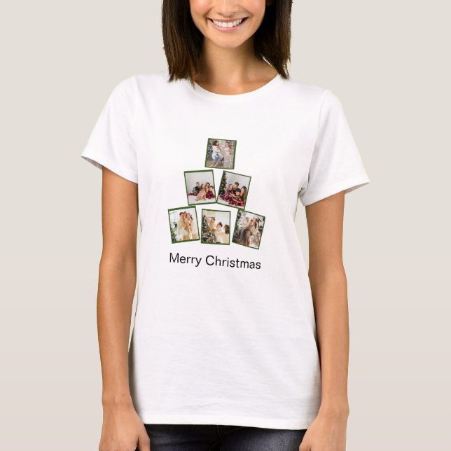 Modern Christmas Photo Collage T-Shirt (Front)
