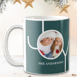 Modern Christmas Photo Green Coffee Mug<br><div class="desc">This modern Christmas mug is decorated with the word JOY on a green background.
Easily customizable with your photo and name.</div>