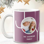 Modern Christmas Photo Purple Coffee Mug<br><div class="desc">This modern Christmas mug is decorated with the word JOY on a purple background.
Easily customizable with your photo and name.</div>