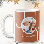 Modern Christmas Photo Rust Coffee Mug<br><div class="desc">This modern Christmas mug is decorated with the word JOY on a rust background.
Easily customizable with your photo and name.</div>