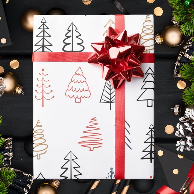 Modern Christmas Pine Forest Tree Pattern Holiday Wrapping Paper (Creator Uploaded)