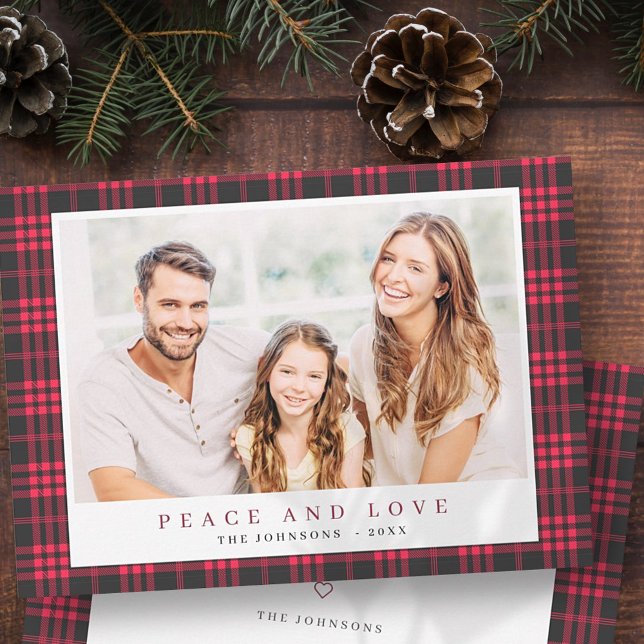 Modern Christmas Pink Black Plaid Tartan Pattern Holiday Card (Creator Uploaded)