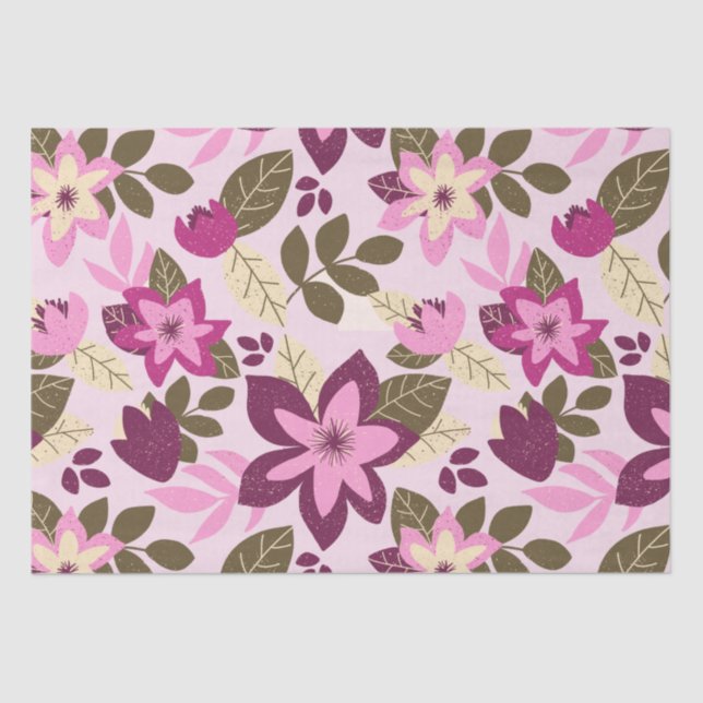 Modern Christmas Pink Floral Holiday Tissue Paper (Front)