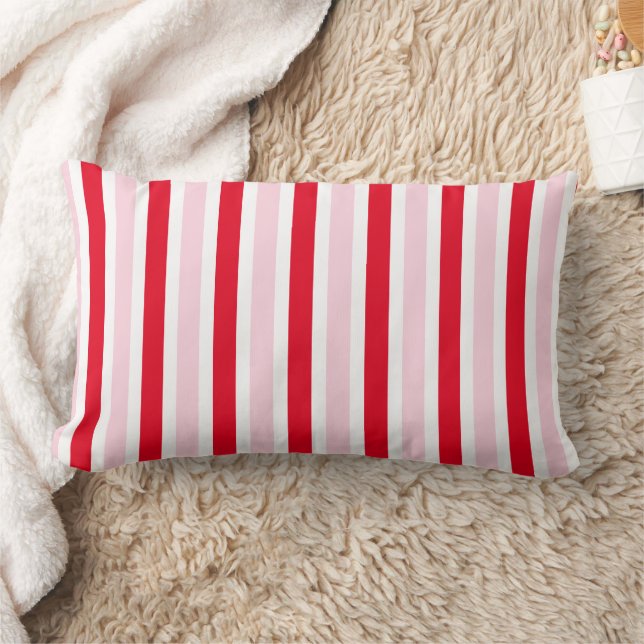 Modern Christmas Pink Red Stripes Lumbar Pillow (Blanket)