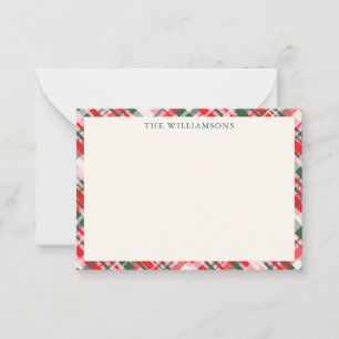 Modern Christmas Plaid Red Pink Green Personalized Card
