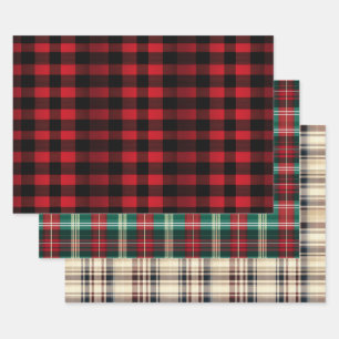 Modern Christmas Plaids Trio Wrapping Paper Sheet