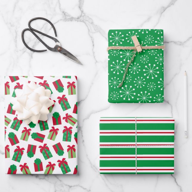 Modern Christmas Presents Wrapping Paper Sheet (Front)
