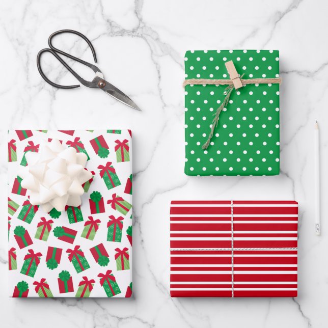 Modern Christmas Presents Wrapping Paper Sheet (Front)