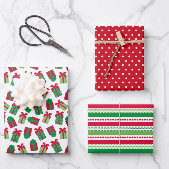 Modern Christmas Presents Wrapping Paper Sheet (Front)