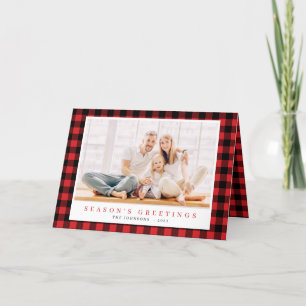 Modern Christmas Red Black Plaid Tartan Pattern Holiday Card