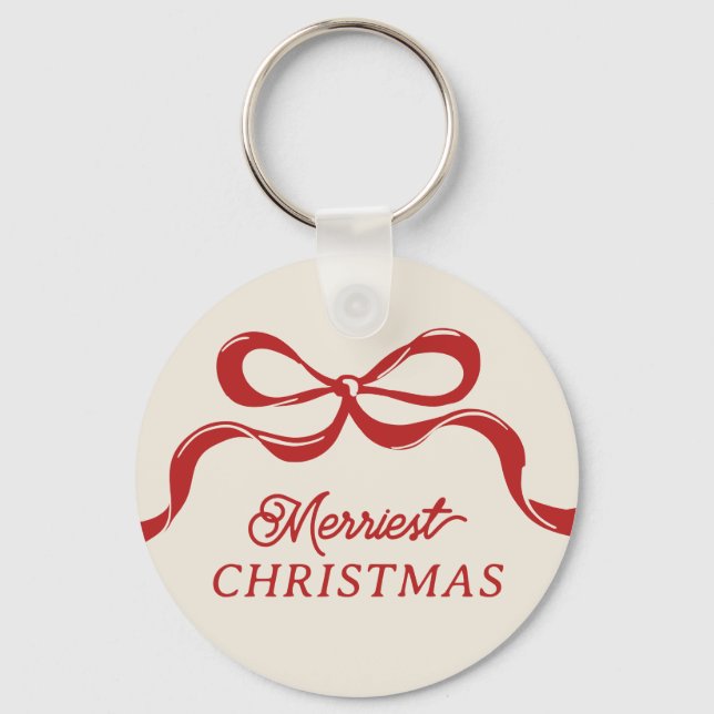 Modern Christmas Red Bows Trendy Holiday  Keychain (Front)