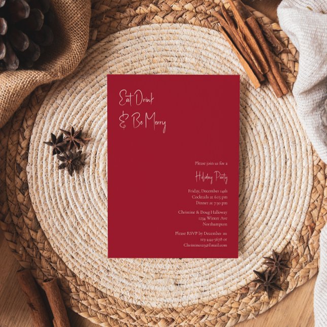 Modern Christmas | Red Eat Drink And Be Merry Invitation (Creator Uploaded)