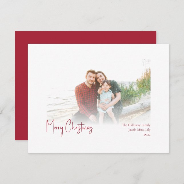 Modern Christmas | Red Faded Photo Holiday Card (Front/Back)