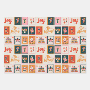 Modern Christmas red green beige  wrapping paper 