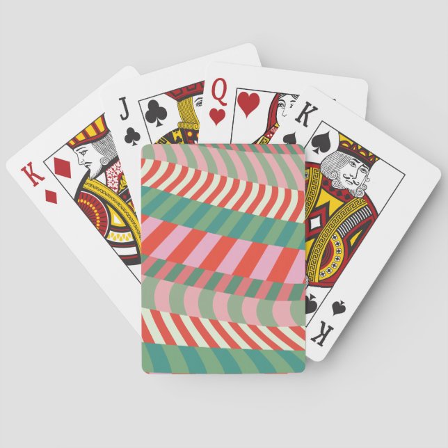 Modern Christmas Red Green Pink Geometric Stripes Playing Cards (Back)