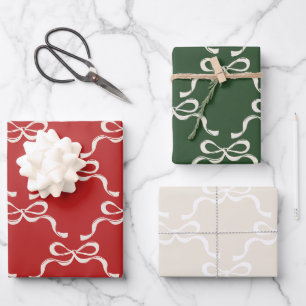 Modern Christmas Red Green White Retro Bows  Wrapping Paper Sheet