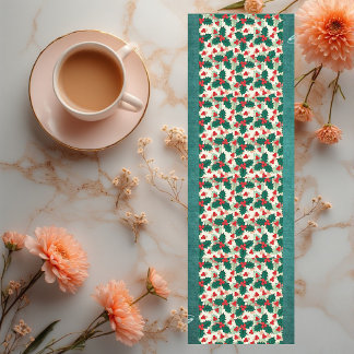 Modern Christmas Red Holly Meditation.Green Floral Yoga Mat