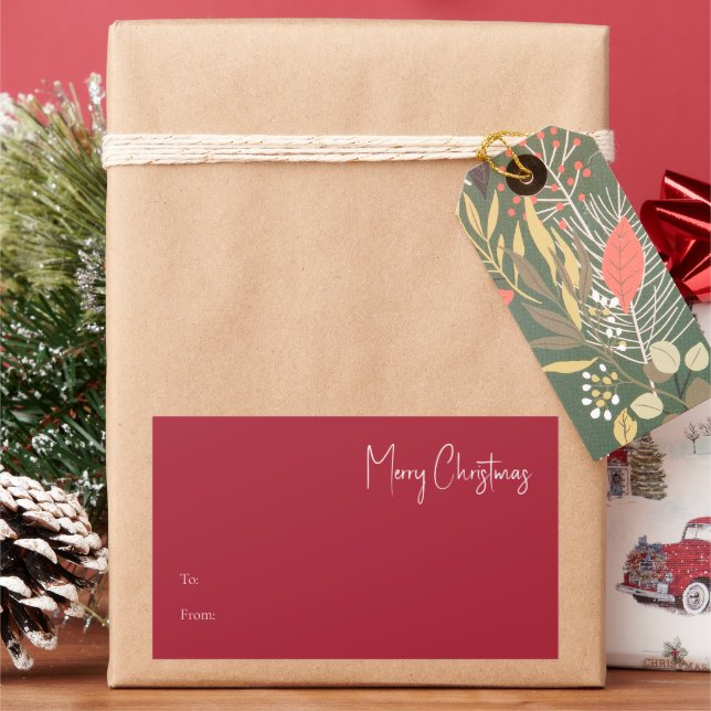 Modern Christmas | Red Large Rectangle Gift Label (Holiday)