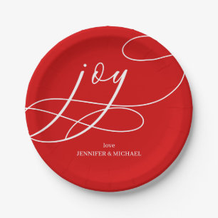 Modern Christmas   Red Minimal Joy Paper Plate