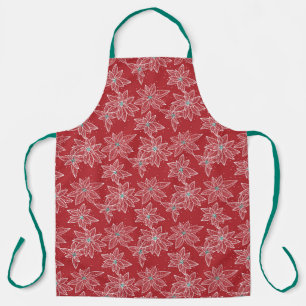 Modern Christmas red poinsettia hand drawn floral Apron
