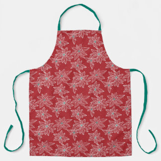 Modern Christmas red poinsettia hand drawn floral Apron