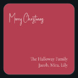 Modern Christmas | Red Square Family Gift Sticker<br><div class="desc">This modern Christmas | red square family gift sticker is perfect for your minimalist shabby chic boho red and white holiday greeting. The minimal whimsical handwritten calligraphy is delicate and rustic while staying classy and elegant. You will find that everything about this product is editable, so feel free to add...</div>